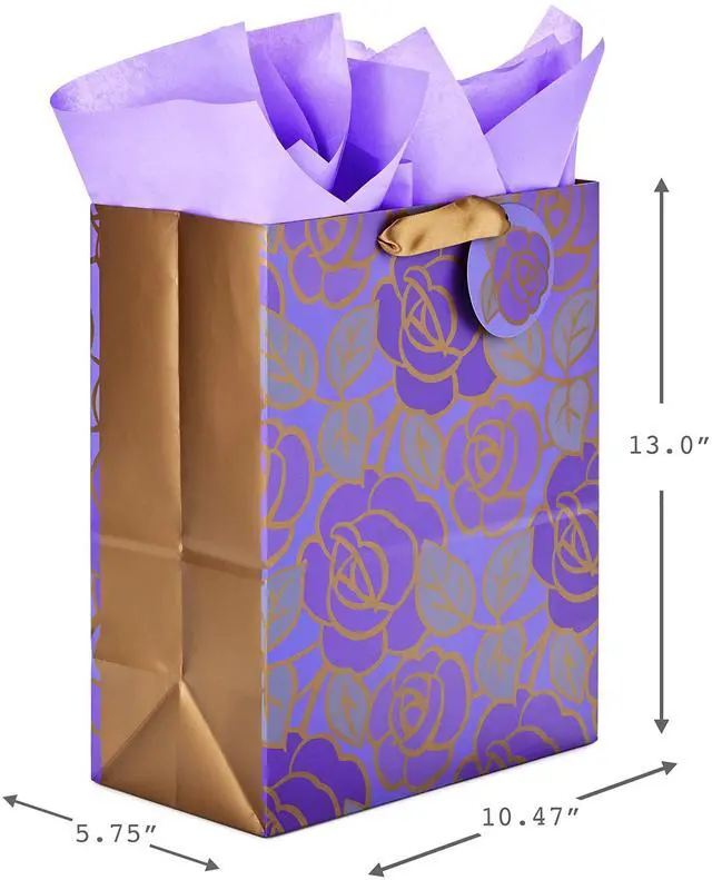 Alt view image 3 of 6 - 13" Large Gift Bag with Tissue Paper (Flowers, Gold Accents) | Includes 1 large bag and 3 tissue paper sheets. Ideal for Mother's Day, Birthday, Anniversary, Valentine's Day