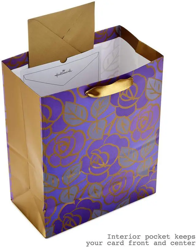 Alt view image 4 of 6 - 13" Large Gift Bag with Tissue Paper (Flowers, Gold Accents) | Includes 1 large bag and 3 tissue paper sheets. Ideal for Mother's Day, Birthday, Anniversary, Valentine's Day