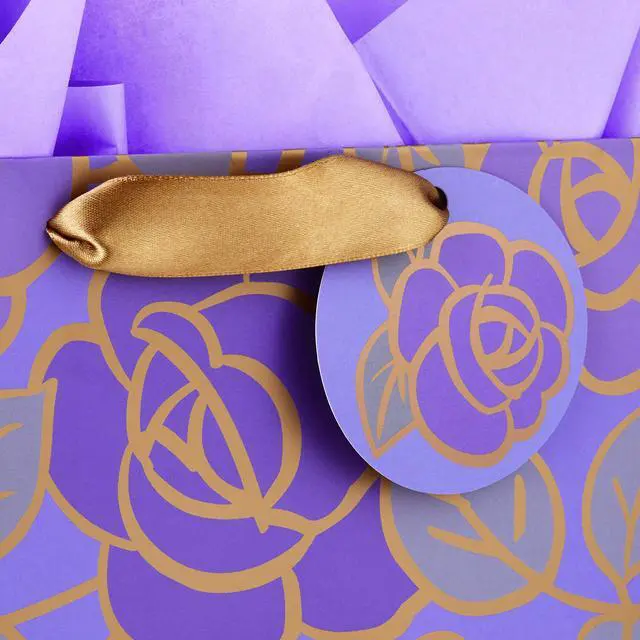 Alt view image 6 of 6 - 13" Large Gift Bag with Tissue Paper (Flowers, Gold Accents) | Includes 1 large bag and 3 tissue paper sheets. Ideal for Mother's Day, Birthday, Anniversary, Valentine's Day