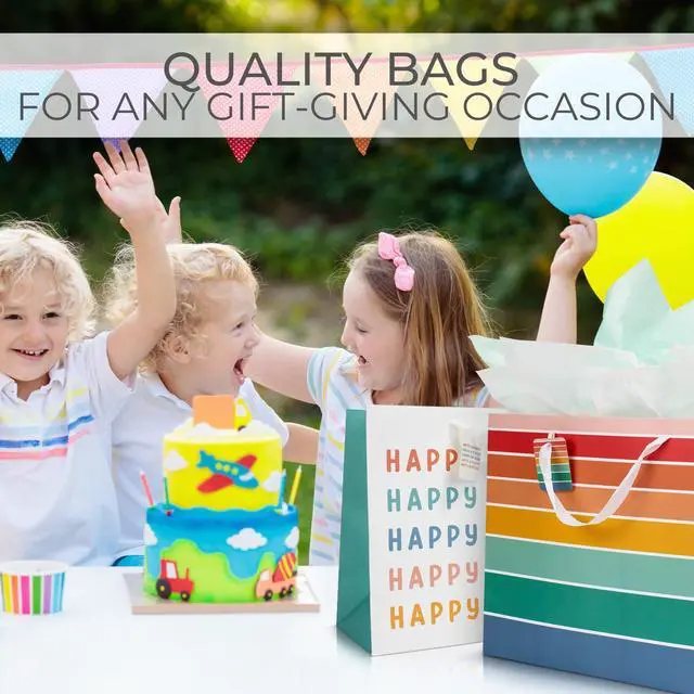 Alt view image 3 of 7 - Beautiful Birthday Gift Bags Set of 2 with Tissue Paper, Cards & Stickers | Reusable Large 16" Bags with Handles - Perfect for Presents at Weddings, Mothers Day or Any Other Occasion