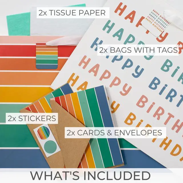Alt view image 4 of 7 - Beautiful Birthday Gift Bags Set of 2 with Tissue Paper, Cards & Stickers | Reusable Large 16" Bags with Handles - Perfect for Presents at Weddings, Mothers Day or Any Other Occasion