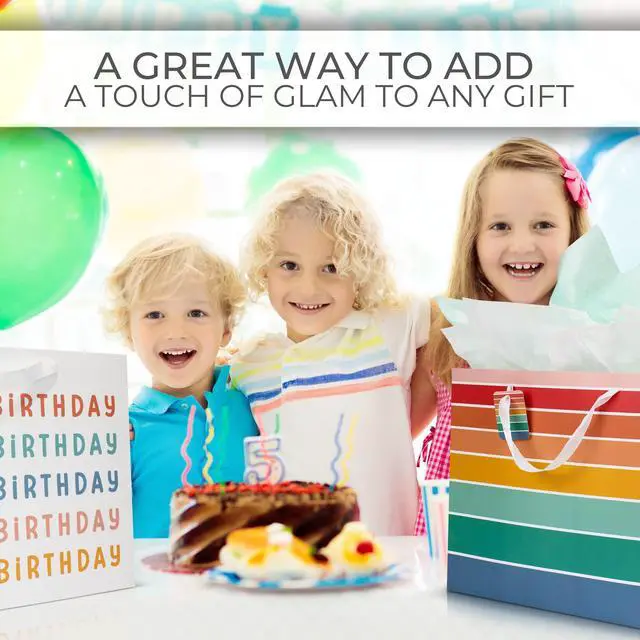Alt view image 5 of 7 - Beautiful Birthday Gift Bags Set of 2 with Tissue Paper, Cards & Stickers | Reusable Large 16" Bags with Handles - Perfect for Presents at Weddings, Mothers Day or Any Other Occasion