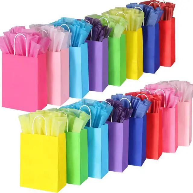 Main image of 32 Pieces Gift Bags with 32 Tissues, 8 Colors Party Favor Bags with Handles, Rainbow Gift Bag for Wedding, Birthday, Party Supplies and Gifts