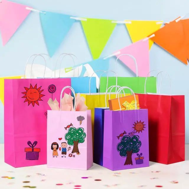 Alt view image 4 of 7 - 32 Pieces Gift Bags with 32 Tissues, 8 Colors Party Favor Bags with Handles, Rainbow Gift Bag for Wedding, Birthday, Party Supplies and Gifts