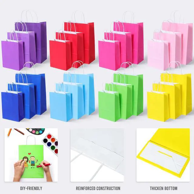 Alt view image 6 of 7 - 32 Pieces Gift Bags with 32 Tissues, 8 Colors Party Favor Bags with Handles, Rainbow Gift Bag for Wedding, Birthday, Party Supplies and Gifts