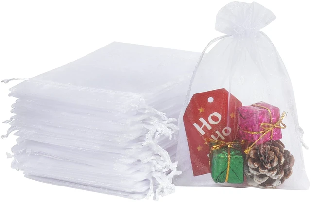 Main image of 100pcs White Organza Bags, 4x6 inch Mesh Bags Drawstring Gift Bags Jewelry Pouches for Candy Wedding Favors Christmas