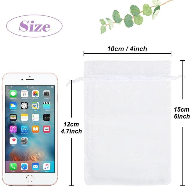 Alt view image 3 of 7 - 100pcs White Organza Bags, 4x6 inch Mesh Bags Drawstring Gift Bags Jewelry Pouches for Candy Wedding Favors Christmas
