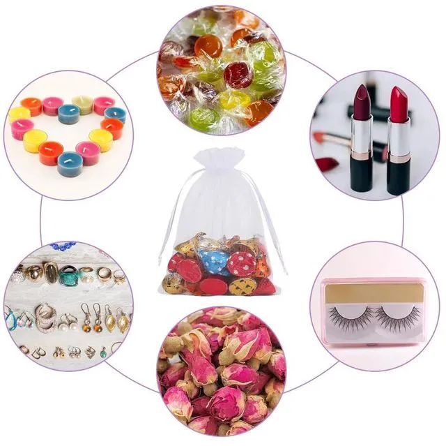 Alt view image 6 of 7 - 100pcs White Organza Bags, 4x6 inch Mesh Bags Drawstring Gift Bags Jewelry Pouches for Candy Wedding Favors Christmas