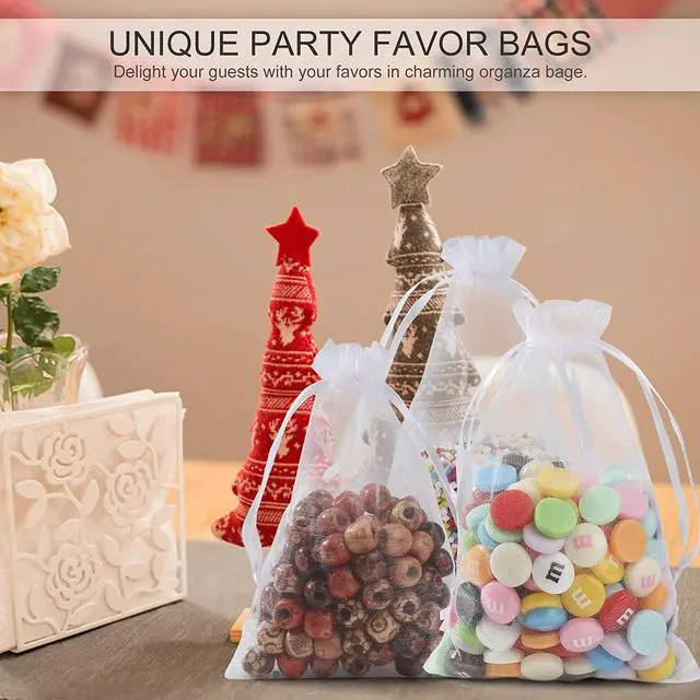 Alt view image 4 of 7 - 50PCS Organza Bags 5 x 7, White Small Gift Mesh Bags Drawstring Bulk | Sheer Goodie Pouches for Wedding Candy Party Favors Baby Bridal Shower&Halloween, Jewelry Treats Sachet Soap Makeup Gift Wrap