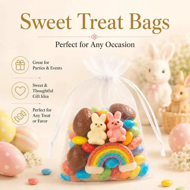 Alt view image 7 of 7 - 50PCS Organza Bags 5 x 7, White Small Gift Mesh Bags Drawstring Bulk | Sheer Goodie Pouches for Wedding Candy Party Favors Baby Bridal Shower&Halloween, Jewelry Treats Sachet Soap Makeup Gift Wrap