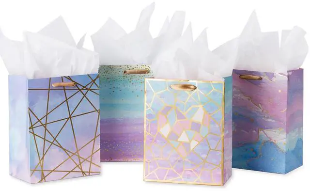 Main image of Medium Size Gift Bags-Colorful Marble Pattern Gift Bag with Tissue Paper for Shopping, Parties, Wedding, Baby Shower, Craft-4 Pack-7" X 4" X 9"