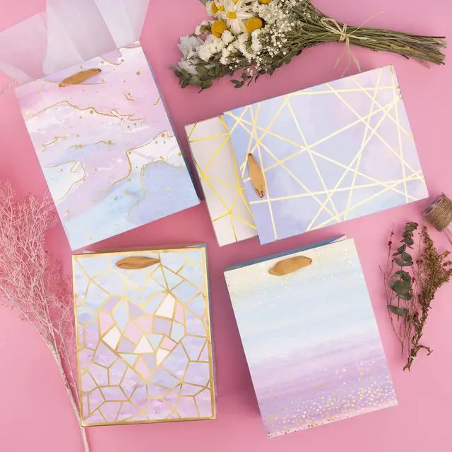 Alt view image 3 of 7 - Medium Size Gift Bags-Colorful Marble Pattern Gift Bag with Tissue Paper for Shopping, Parties, Wedding, Baby Shower, Craft-4 Pack-7" X 4" X 9"