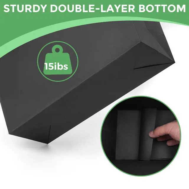 Alt view image 4 of 6 - Extra Large Black Gift Bags: 16x6x12 Inch 3pcs Black Paper Bags With Handles Bulk For Party Shopping Birthday Wedding (XL-3)