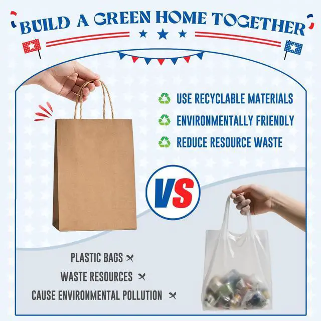 Alt view image 3 of 7 - Brown Paper Bags 8x4.25x10.5 Inch 20Pcs, Paper Bags with Handles | Sturdy Brown Gift Bags for Retail, Birthday Party Favors, Shopping, Small Business (Made in USA)