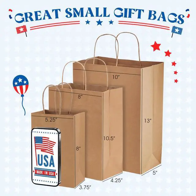 Alt view image 6 of 7 - Brown Paper Bags 8x4.25x10.5 Inch 20Pcs, Paper Bags with Handles | Sturdy Brown Gift Bags for Retail, Birthday Party Favors, Shopping, Small Business (Made in USA)