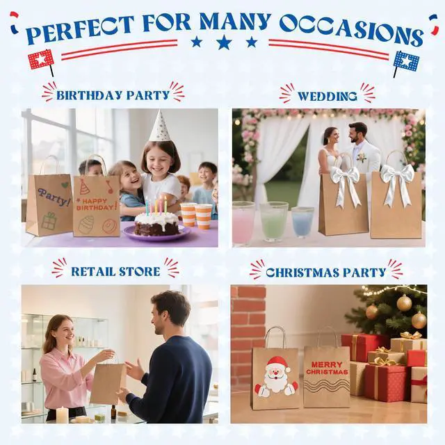 Alt view image 7 of 7 - Brown Paper Bags 8x4.25x10.5 Inch 20Pcs, Paper Bags with Handles | Sturdy Brown Gift Bags for Retail, Birthday Party Favors, Shopping, Small Business (Made in USA)