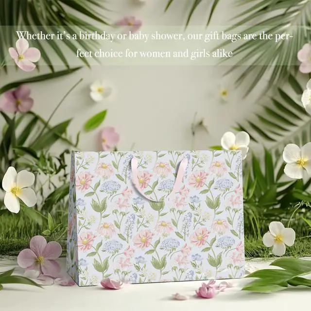 Alt view image 4 of 7 - Gift Bags Set of 2,Large 13" Gift Bag with Tissue Paper,Floral Gift bag Includes Matching Tissue Paper,Card and Envelope,Perfect For Presents of Any Special Occasion