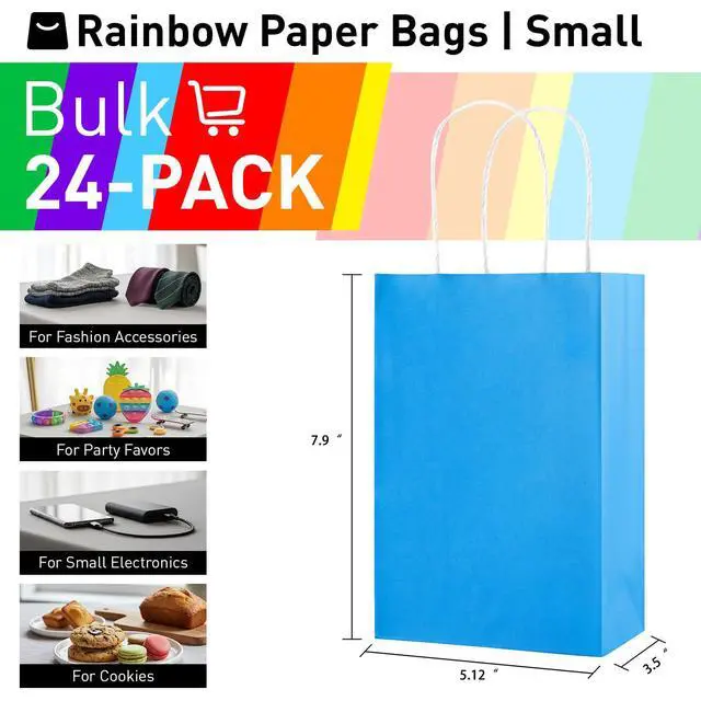 Alt view image 3 of 6 - 24-Pack Rainbow Gift Bags with Handles, 8" Multi-Color Paper Party Favor Bags for Goodies. Birthdays, Events, Classrooms & Celebrations