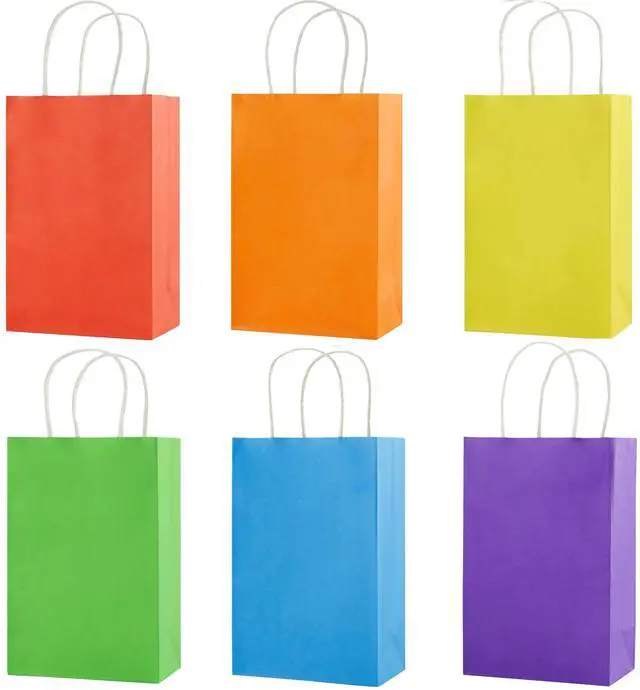 Main image of 24-Pack Rainbow Gift Bags with Handles, 8" Multi-Color Paper Party Favor Bags for Goodies. Birthdays, Events, Classrooms & Celebrations