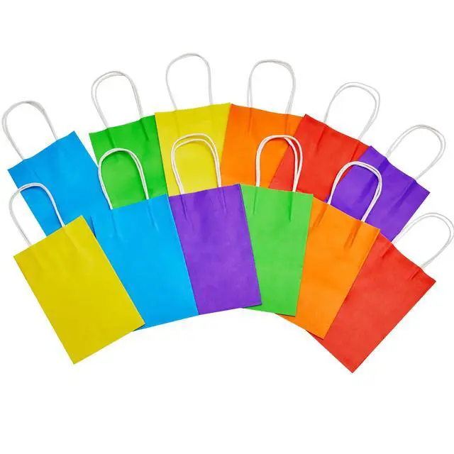 Alt view image 2 of 6 - 24-Pack Rainbow Gift Bags with Handles, 8" Multi-Color Paper Party Favor Bags for Goodies. Birthdays, Events, Classrooms & Celebrations
