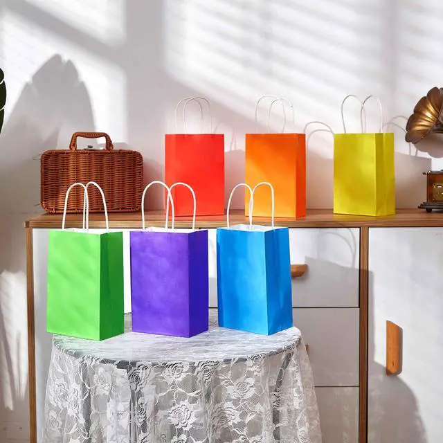 Alt view image 5 of 6 - 24-Pack Rainbow Gift Bags with Handles, 8" Multi-Color Paper Party Favor Bags for Goodies. Birthdays, Events, Classrooms & Celebrations