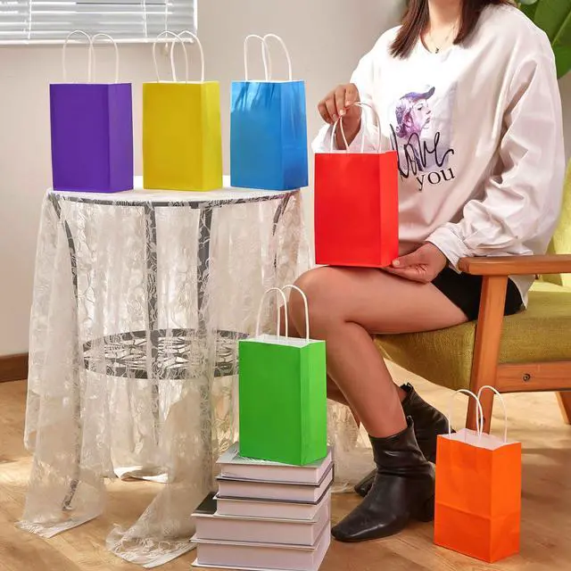 Alt view image 6 of 6 - 24-Pack Rainbow Gift Bags with Handles, 8" Multi-Color Paper Party Favor Bags for Goodies. Birthdays, Events, Classrooms & Celebrations