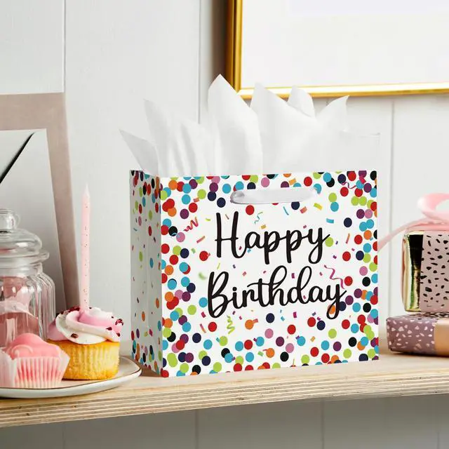 Alt view image 2 of 6 - 13" Large Birthday Gift Paper Bags with Tissue Paper and Card, Happy Birthday Dots Streamers Gift Paper Bag for Men Women Kids Birthday,1Pcs