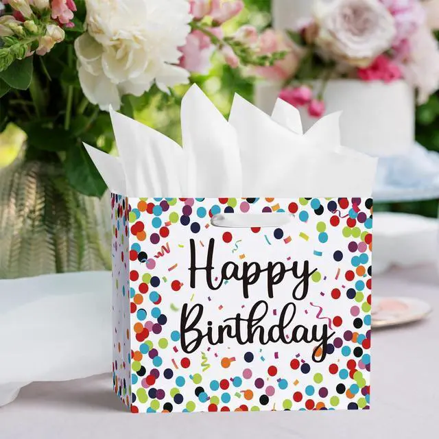 Alt view image 4 of 6 - 13" Large Birthday Gift Paper Bags with Tissue Paper and Card, Happy Birthday Dots Streamers Gift Paper Bag for Men Women Kids Birthday,1Pcs