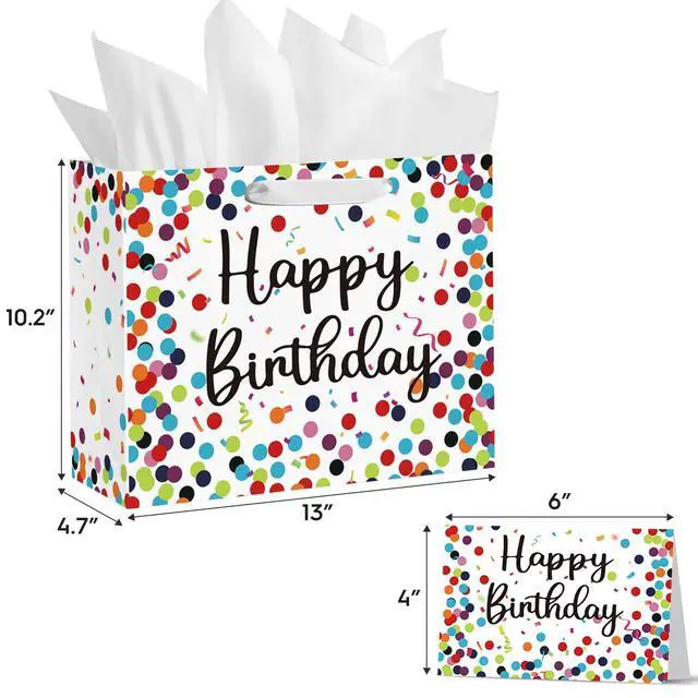 Alt view image 5 of 6 - 13" Large Birthday Gift Paper Bags with Tissue Paper and Card, Happy Birthday Dots Streamers Gift Paper Bag for Men Women Kids Birthday,1Pcs
