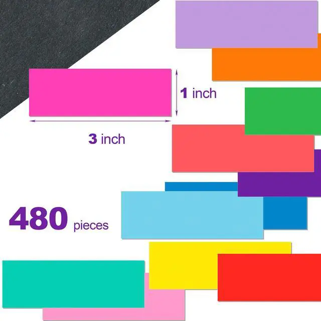 Alt view image 3 of 7 - Colored Label Stickers,12 Colors,3 x 1 Inch Folder Labels-480 Pcs | Rectangle Self-Adhesive Sticky Labels Color Stickers Moving Stickers for Inventory,Office,File Folders,Moving