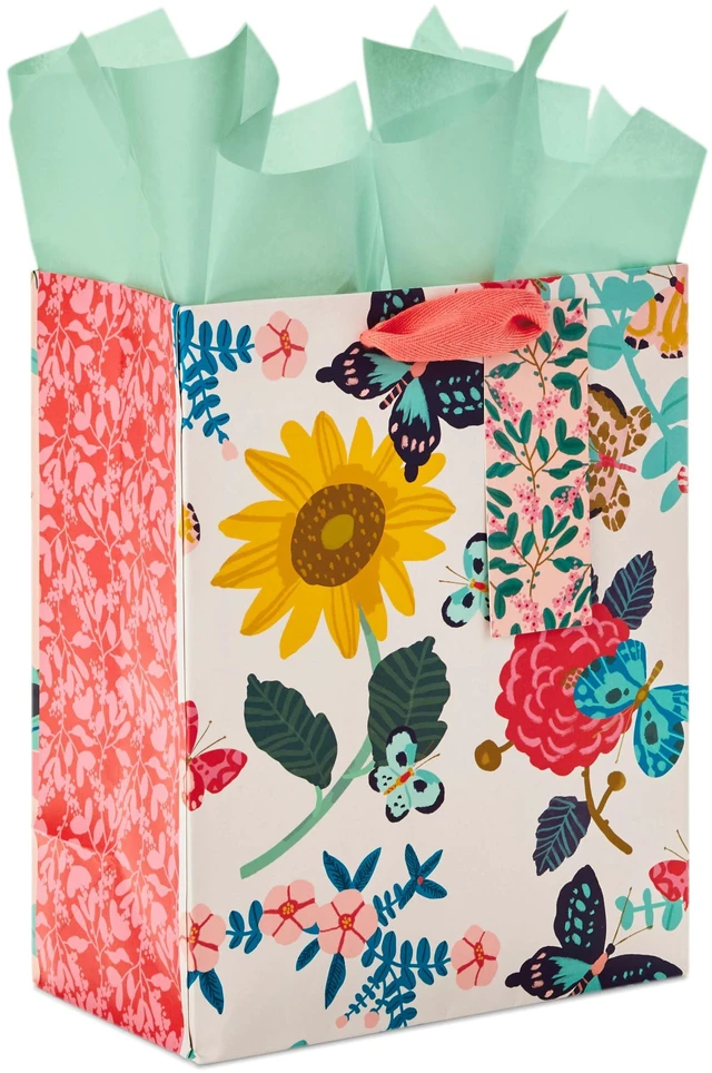 Main image of 9" Medium Gift Bag with Tissue Paper (Bright Flowers) | For Bridal Showers, Weddings, Baby Showers, Mothers Day