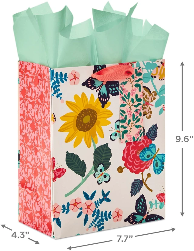 Alt view image 3 of 6 - 9" Medium Gift Bag with Tissue Paper (Bright Flowers) | For Bridal Showers, Weddings, Baby Showers, Mothers Day