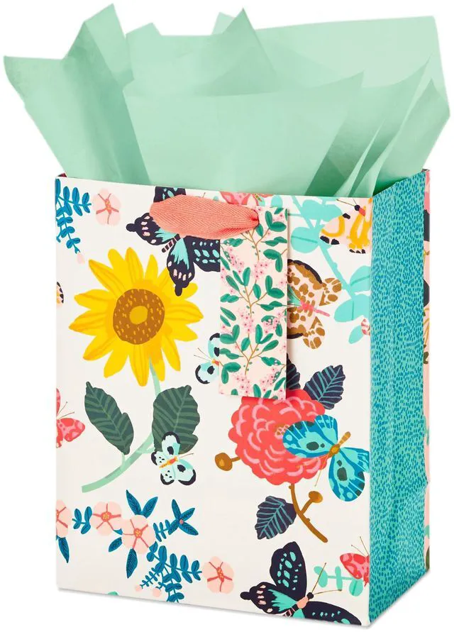 Alt view image 5 of 6 - 9" Medium Gift Bag with Tissue Paper (Bright Flowers) | For Bridal Showers, Weddings, Baby Showers, Mothers Day