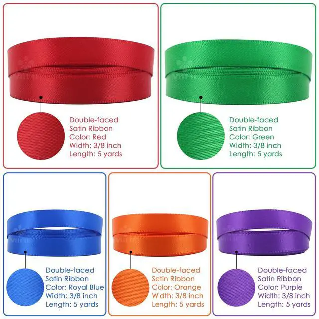 Alt view image 4 of 7 - 3/8 Inch Satin Ribbon Set 10 Rolls Rainbow Double Face Ribbon for Gift Wrapping, 5 Yards Each (Total 50 Yards), Decorative Ribbon for Presents & Party Favors