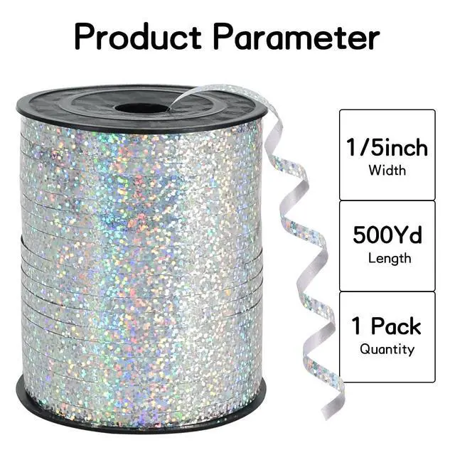 Alt view image 2 of 7 - 500 Yards Silver Ribbon Curling Crimped, Balloon String Shiny Metallic Roll for Gift Wrapping Ribbon for Birthday Party Festival Art Craft Decor Florist Flowers Decoration