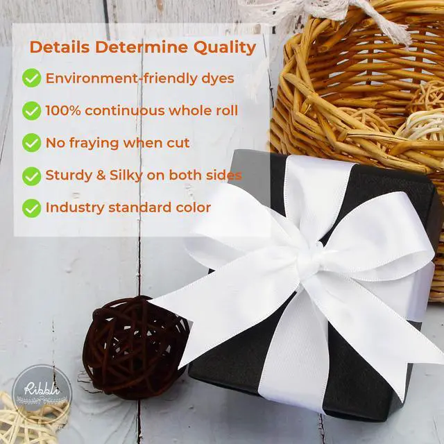 Alt view image 3 of 5 - Double Faced White Satin Ribbon,1 x Continuous 25 Yards,Use for Bows Bouquet,Gift Wrapping,Floral Arrangement