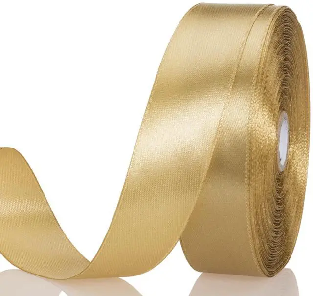 Main image of 1 Inch Champaign Gold Solid Satin Ribbon for Gift Wrapping, 50 Yards | Soft, Satiny, Colorfast, Polyester Fabric, Ease of Use, Bouquets, Decor, Crafting DIY, Leis, Christmas, Wedding
