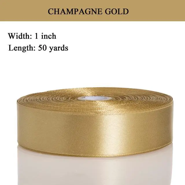 Alt view image 2 of 7 - 1 Inch Champaign Gold Solid Satin Ribbon for Gift Wrapping, 50 Yards | Soft, Satiny, Colorfast, Polyester Fabric, Ease of Use, Bouquets, Decor, Crafting DIY, Leis, Christmas, Wedding