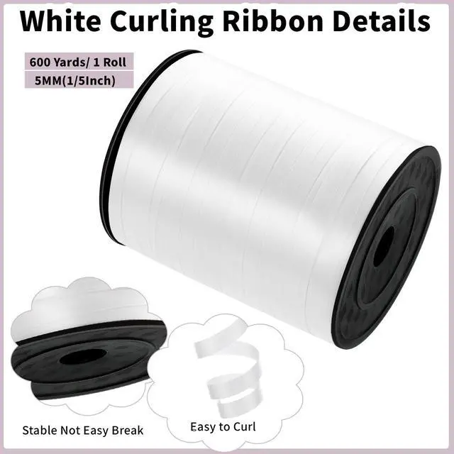 Alt view image 3 of 6 - White Curling Ribbon 600 Yards, 1/5 Inch Balloon String Ribbon | Thin Plastic Ribbon for Gift Wrapping, Balloons, Wedding Bouquets, Crafts, Weddings, Birthdays and Baby Showers