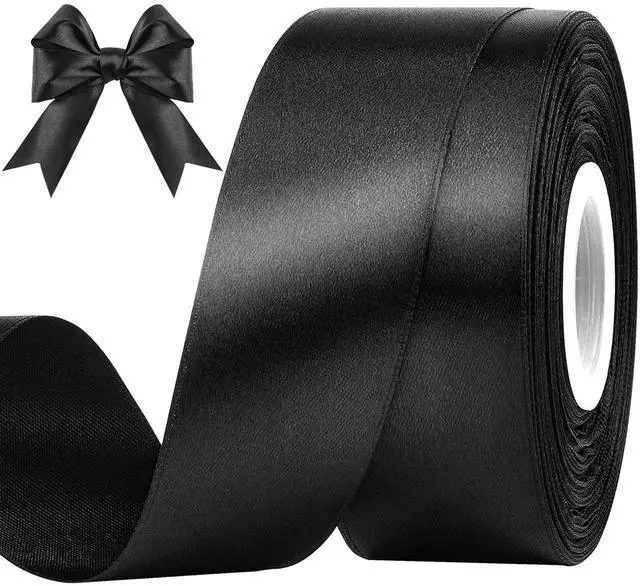 Main image of Black Satin Ribbon, 1-1/2 Inches, 50 Yards | For Bows, Flower Bouquets, Gift Wrapping, Wedding, DIY Crafts
