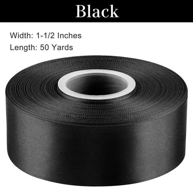 Alt view image 2 of 7 - Black Satin Ribbon, 1-1/2 Inches, 50 Yards | For Bows, Flower Bouquets, Gift Wrapping, Wedding, DIY Crafts