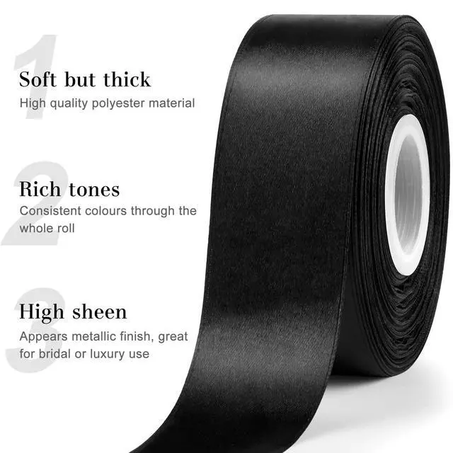 Alt view image 4 of 7 - Black Satin Ribbon, 1-1/2 Inches, 50 Yards | For Bows, Flower Bouquets, Gift Wrapping, Wedding, DIY Crafts