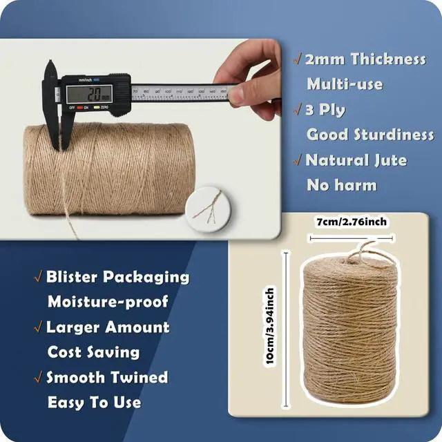 Alt view image 2 of 7 - Natural Jute Twine 600 Feet Long Twine String for Crafts Gift Wrapping Packing Gardening Crochet Knitting Macrame Decor (Brown 2mm * 600feet)
