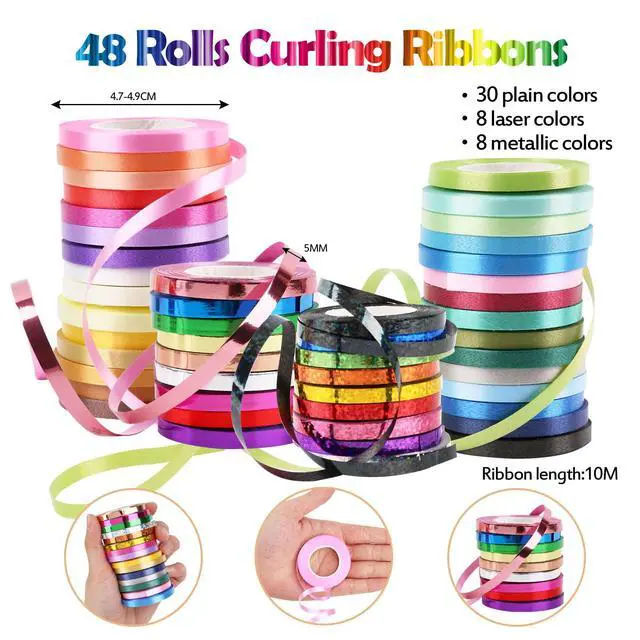 Alt view image 3 of 7 - 48 Rolls Curling Balloon String Roll Ribbons, 48 Colors 5mm 11 Yards Gift Wrapping Ribbons for Art Crafts Bows Wedding Party Florist