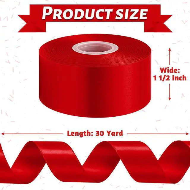 Alt view image 2 of 7 - 1 1/2 in 30 Yards Polyester Red Ribbon for Gift Wrapping Festival Decor | Texture Red Satin Ribbon, Smooth and Glossy, Strengthen Edge Stitching, Perfect for Christmas Day, Valentine's Day Crafts