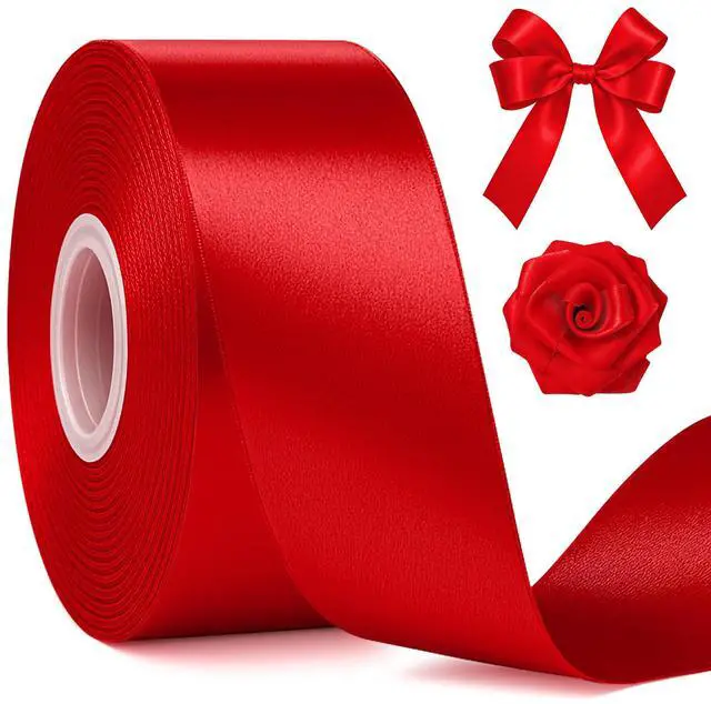 Main image of 1 1/2 in 30 Yards Polyester Red Ribbon for Gift Wrapping Festival Decor | Texture Red Satin Ribbon, Smooth and Glossy, Strengthen Edge Stitching, Perfect for Christmas Day, Valentine's Day Crafts