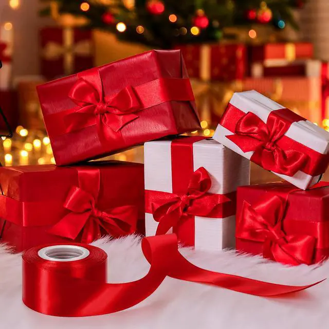 Alt view image 5 of 7 - 1 1/2 in 30 Yards Polyester Red Ribbon for Gift Wrapping Festival Decor | Texture Red Satin Ribbon, Smooth and Glossy, Strengthen Edge Stitching, Perfect for Christmas Day, Valentine's Day Crafts