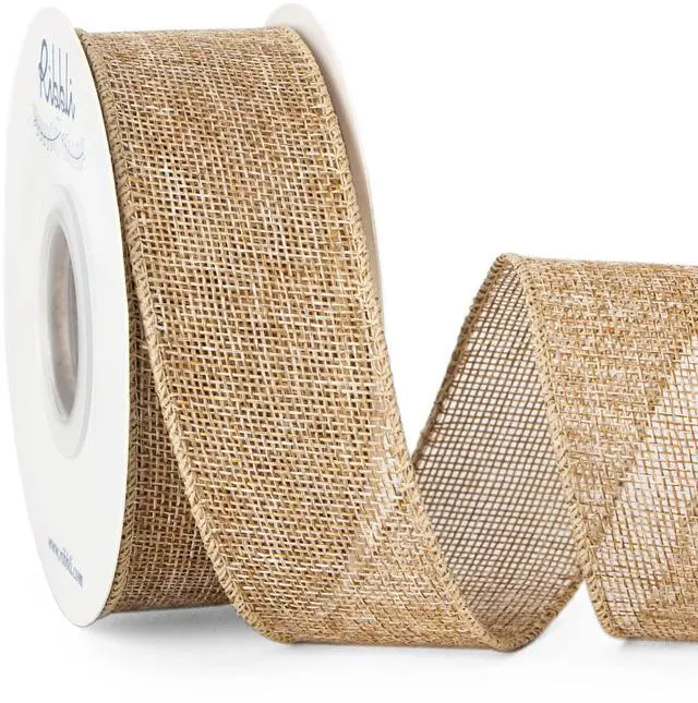Main image of Burlap Wired Edge Ribbon,1-1/2 Inch x 10 Yard,Natural,Solid for Big Bow,Wreath,Tree, Outdoor Decoration
