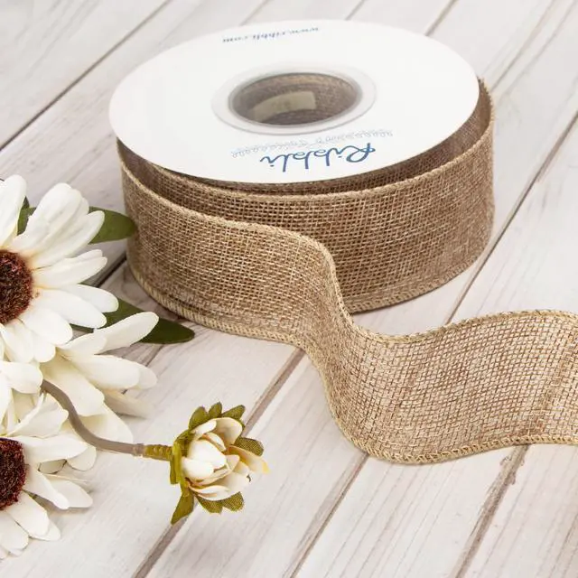 Alt view image 2 of 6 - Burlap Wired Edge Ribbon,1-1/2 Inch x 10 Yard,Natural,Solid for Big Bow,Wreath,Tree, Outdoor Decoration