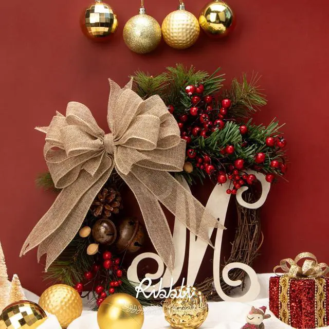 Alt view image 4 of 6 - Burlap Wired Edge Ribbon,1-1/2 Inch x 10 Yard,Natural,Solid for Big Bow,Wreath,Tree, Outdoor Decoration